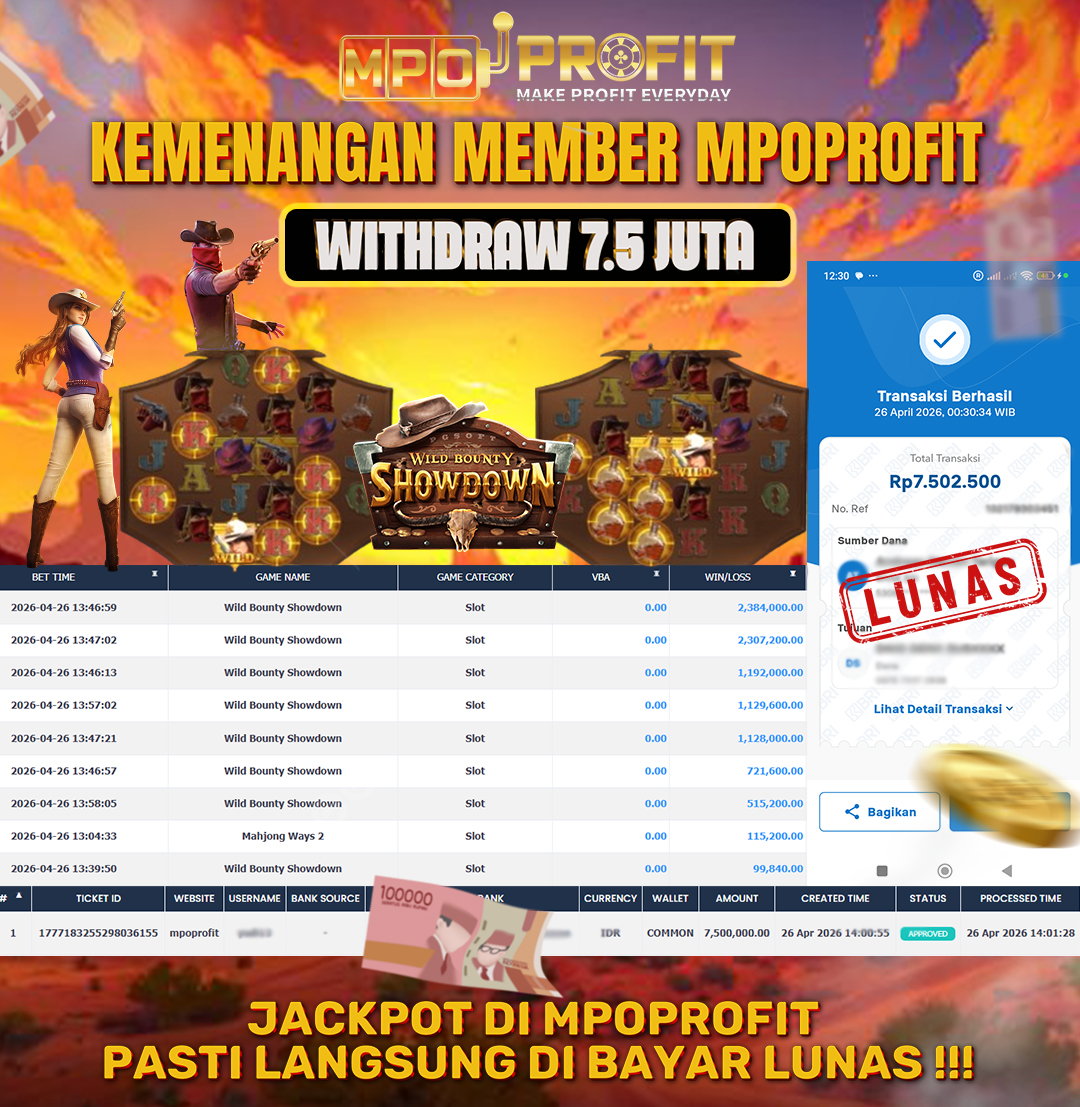 MPOPROFIT JACKPOT SLOT PGSOFT! KEMENANGAN MURNI DI (WILD BOUNTY SHOWDOWN TOTAL RP 7.500.000,- LUNAS)